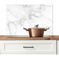 KitchenYeah Spatscherm keuken 90x60 cm - Kookplaat achterwand - Wit marmer - Witte muurbeschermer - Spatwand fornuis - Hoogwaardig aluminium - Muurdecoratie
