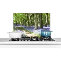 KitchenYeah Spatscherm keuken 60x40 cm - Kookplaat achterwand Bos - Pad - Bloemen - Paars - Groen - Natuur - Muurbeschermer - Spatwand fornuis - Hoogwaardig aluminium