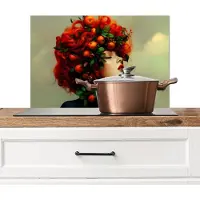 KitchenYeah Spatscherm keuken 70x50 cm - Kookplaat achterwand Vrouw - Appels - Rood - Bladeren - Muurbeschermer - Spatwand fornuis - Hoogwaardig aluminium
