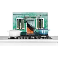 KitchenYeah Spatscherm keuken 60x40 cm - Kookplaat achterwand Architectuur - Groen - Deur - Huis - Luiken - Muurbeschermer - Spatwand fornuis - Hoogwaardig aluminium