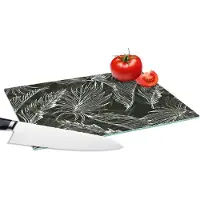 KitchenYeah Glazen Snijplank - 28x20 - Palmblad - Tropisch - Design - Hawaii - Snijplanken Glas