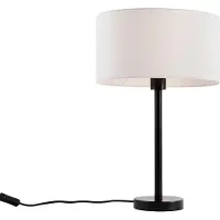 QAZQA Tafellamp zwart met ovale linnen kap wit 35cm - Simplo