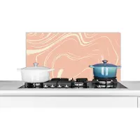 KitchenYeah Spatscherm keuken 90x45 cm - Kookplaat achterwand Marmer - Roze - Geel - Muurbeschermer - Spatwand fornuis - Hoogwaardig aluminium