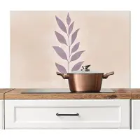 KitchenYeah Spatscherm keuken 100x65 cm - Kookplaat achterwand Tak - Bladeren - Minimalistisch - Beige - Muurbeschermer - Spatwand fornuis - Hoogwaardig aluminium