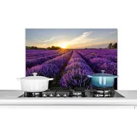 KitchenYeah - Spatscherm keuken - Lavendel - Zon - Landschap - Bloemen - Spatwand - 90x60 cm - Keuken achterwand - Muurbeschermer - Keuken decoratie
