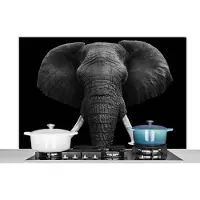 KitchenYeah Spatscherm keuken 120x80 cm - Kookplaat achterwand Olifant - Wilde dieren - Zwart - Wit - Portret - Muurbeschermer - Spatwand fornuis - Hoogwaardig aluminium