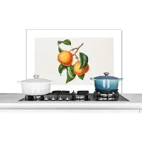 KitchenYeah Spatscherm keuken 90x60 cm - Kookplaat achterwand Sinaasappel - Bladeren - Plant - Muurbeschermer - Spatwand fornuis - Hoogwaardig aluminium