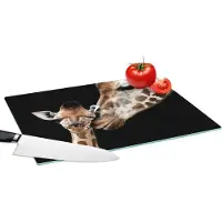 KitchenYeah Glazen Snijplank - 39x28 - Giraffe - Dieren - Zwart - Portret - Dieren - Snijplanken Glas
