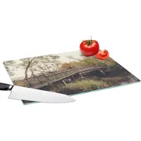 KitchenYeah Glazen Snijplank - 39x28 - Herfst - Brug - Bomen - Snijplanken Glas
