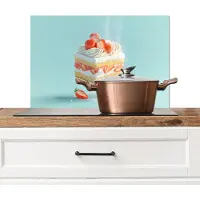KitchenYeah Spatscherm keuken 60x40 cm - Kookplaat achterwand Slagroom - Taart - Blauw - Eten - Muurbeschermer - Spatwand fornuis - Hoogwaardig aluminium