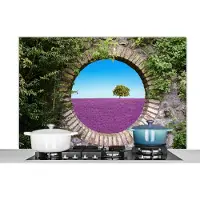 KitchenYeah Spatscherm keuken 120x80 cm - Kookplaat achterwand Lavendel - Doorkijk - Bloemen - Zomer - Muurbeschermer - Spatwand fornuis - Hoogwaardig aluminium