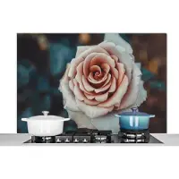 KitchenYeah Spatscherm keuken 120x80 cm - Kookplaat achterwand Bloem - Wit - Roze - Muurbeschermer - Spatwand fornuis - Hoogwaardig aluminium