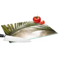 KitchenYeah Glazen Snijplank - 39x28 - Palmboom - Palmblad - Zon - Zomer - Snijplanken Glas