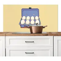 KitchenYeah Spatscherm keuken 120x60 cm - Kookplaat achterwand Eieren - Doos - Minimalistisch - Blauw - Muurbeschermer - Spatwand fornuis - Hoogwaardig aluminium