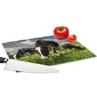 KitchenYeah Glazen Snijplank - 28x20 - Koe - Natuur - Gras - Dieren - Snijplanken Glas