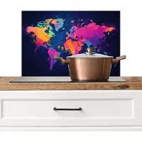 KitchenYeah Spatscherm keuken 60x40 cm - Kookplaat achterwand Wereldkaart - Kleurrijk - Graffiti - Muurbeschermer - Spatwand fornuis - Hoogwaardig aluminium