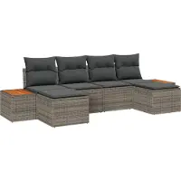 vidaXL Tuinbank Set 6 st Grijs Poly Riet