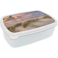 KitchenYeah Broodtrommel Wit - Lunchbox Zonsondergang - Duin - Strand - Planten - Zee - Brooddoos 18x12x6 cm - Brood lunch box - Broodtrommels voor kinderen en volwassenen