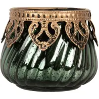 Clayre & Eef Waxinelichthouder Ø 8x7 cm Groen Glas