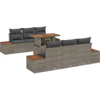 vidaXL Tuinbank Set 7 st Grijs Poly rattan