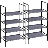 Songmics Schoenenrek met 4 niveaus, 2 stuks, schoenenrek, opslag, metalen frame, planken van vliesstof, voor entree, slaapkamer, woonkamer, 45 x 28 x 80 cm, grijs LSR044G02