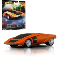 Hot Wheels Premium Car Culture verzamelmodelauto, gegoten Lancia Stratos Zero in de schaal 1:64, met "Hammer Drop" functie en Real Riders-wielen, modelnummer HRV77