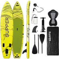 SUPPER Sup Board XL - Max. 220KG - Opblaasbaar – Paddle Board – Verstelbare Peddel – Waterdicht Telefoonhoesje – Pomp – Vin – Leash – Draagtas – Touring 381 x 81 cm - Limoengroen