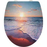 Wenko WC bril Sunset - antibacterieel Duroplast - Easy-Close softclose sluiting - Fix-Clip bevestiging afklikbaar in RVS - Toiletbril decor - Toiletzitting met hoogglans print