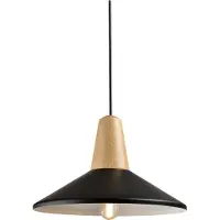 QUVIO Hanglamp modern - hoedvorm met hout - Diameter 35 cm - Zwart en bruin