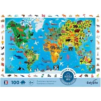 SentoSphere Puzzle Cherche et trouve Planisphère des Animaux 100 pièces