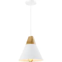 QUVIO Hanglamp Scandinavisch - Kegellamp - Houten kop - D 22 cm - Wit
