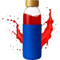Avenue Glazen drinkfles - Waterfles met bamboe dop - Stijlvolle glazen fles met siliconen omhulsel - Drinkbus - Drink fles volwassenen - 500ml - BPA vrij - Transparant / Donker Blauw