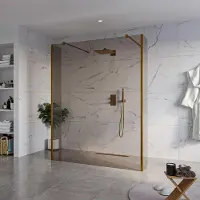 FortiFura Galeria Vrijstaande Inloopdouche - 160x200cm - Rookglas - antikalk - 8mm veiligheidsglas - 2 zijwanden 30cm - wandsteunen en hoekprofielen - Geborsteld koper PVD (Koper) SW927772
