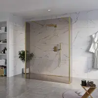 FortiFura Galeria Vrijstaande Inloopdouche - 160x200cm - Rookglas - antikalk - 8mm veiligheidsglas - 2 zijwanden 30cm - wandsteunen en hoekprofielen - Geborsteld Messing PVD (Goud) SW927770