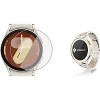 Strap-it Stalen band + Screenprotector geschikt voor Samsung Galaxy Watch 7 40mm / Watch 6 40mm / Watch 5 40mm / Watch 4 40mm / Watch FE - Sterrenlicht/starlight - RVS armband - Stalen schakel armband