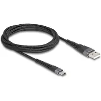 DeLOCK USB-C - USB-A kabel | buigbescherming | USB2.0 | QC 18W | metaal/nylon | zwart | 2 meter