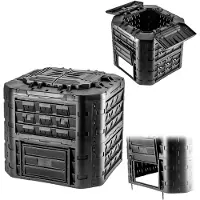 Kadax Modulaire compostbak voor tuinafval, kunststof compostbak met ventilatie en irrigatie, compostcontainer, snelcompostbak (zwart, 650 liter)