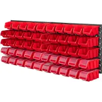 Kadax Werkplaatsrek, 116 x 39 cm, gereedschapswandrek van robuust kunststof, uv-bestendig opslagsysteem, uitbreidbare wandplaten, werkplaats of tuin (rood, 50-delig, v2)