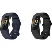 Strap-it Bundel van 2 Siliconen bandjes - Geschikt voor Fitbit Charge 5 Maat: S - Zwart & Donkerblauw - Sport bandje - Sportamband - Siliconen band - Horlogeband / Polsband / Armband