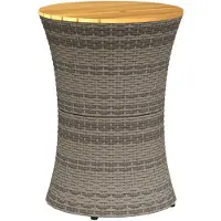 vidaXL Tuinbijzettafel trommelvormig poly rattan en massief hout grijs