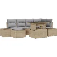 vidaXL Tuinbank Set 7 st Beige en Lichtgrijs poly rattan