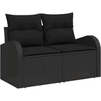 vidaXL Tuinbank met kussens, zwart, 124 x 62 x 69 cm, polyrotan