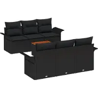 vidaXL Tuinbank Set 7 st Zwart poly rattan
