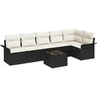 vidaXL Tuinbank Set met kussen 7 pcs Zwart poly rattan