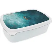 MuchoWow Broodtrommel Wit - Lunchbox Bootje - Water - Blauw - Brooddoos 18x12x6 cm - Brood lunch box - Broodtrommels voor kinderen en volwassenen