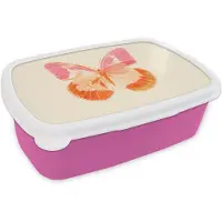 MuchoWow Broodtrommel Roze - Lunchbox Oranje - Vlinder - Minimalistisch - Brooddoos 18x12x6 cm - Brood lunch box - Broodtrommels voor kinderen en volwassenen