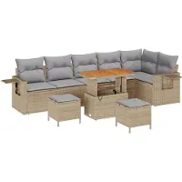 vidaXL Tuinbank Set 11 st Beige en Lichtgrijs poly rattan