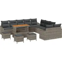 vidaXL Tuinbank Set met kussen met opslag 13 pcs Grijs Poly rattan