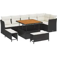 vidaXL Tuinbank Set 9 st 6-Aantal zitplaatsen Zwart en crème