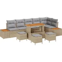 vidaXL Tuinbank Set 10 st 9-Aantal zitplaatsen Beige Poly rattan